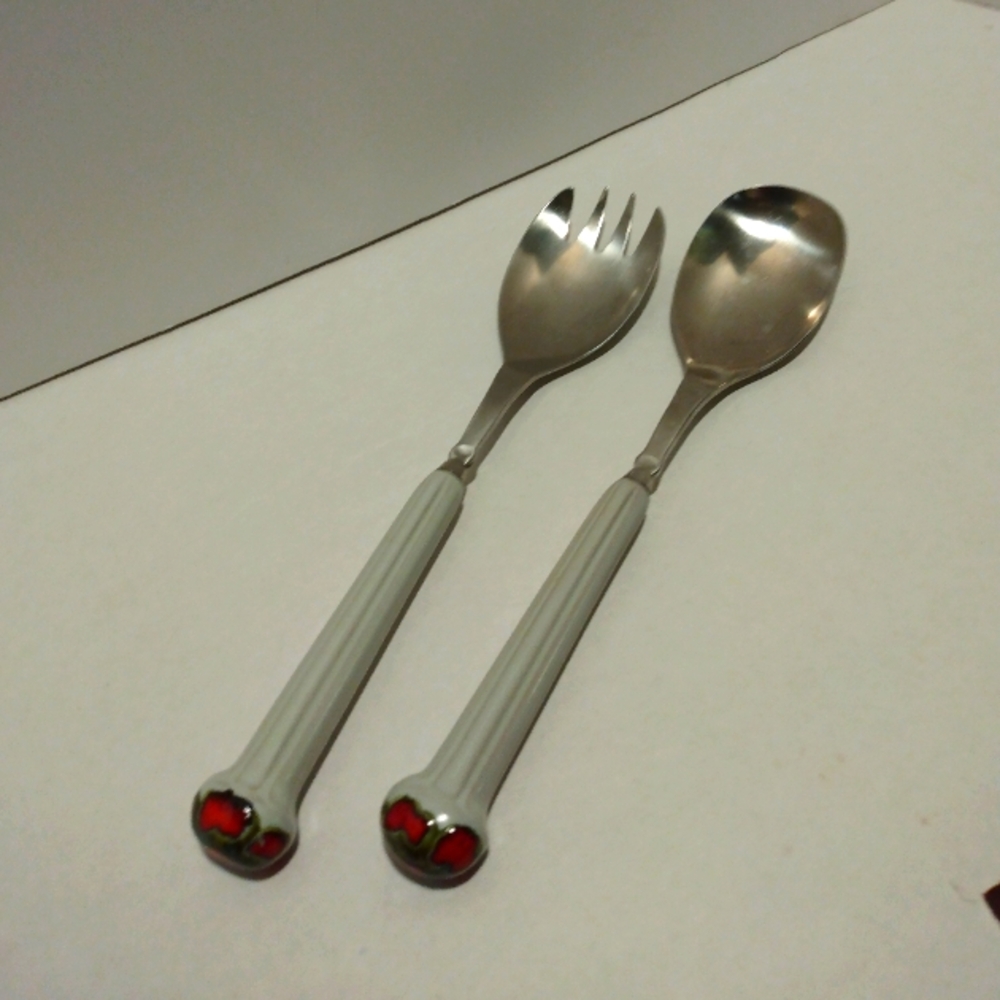 Set of vintage Denby serving fork and spoon.